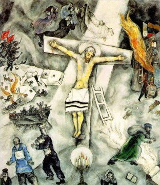 Marc Chagall Painting - Crucifixión blanca contemporánea Marc Chagall